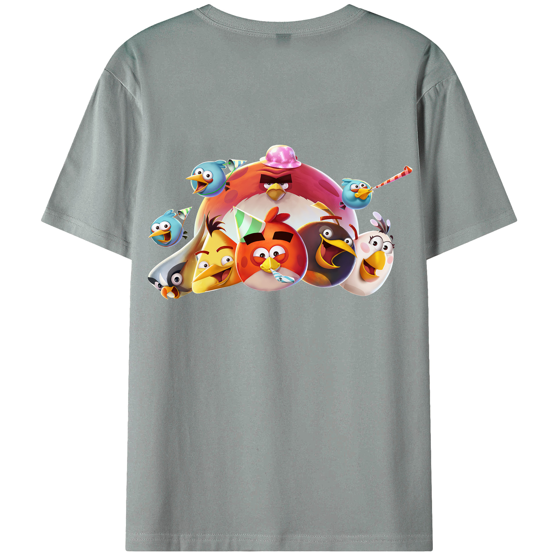 （画像用） Angry Birds アングリーバード 綿100％ メンズ半袖Tシャツ（バックプリント） 通気性